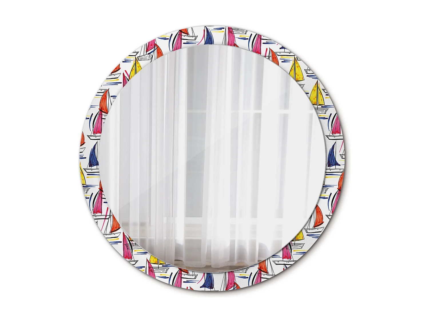 Dekorativer runder Spiegel - Bunte Boote - 100 cm