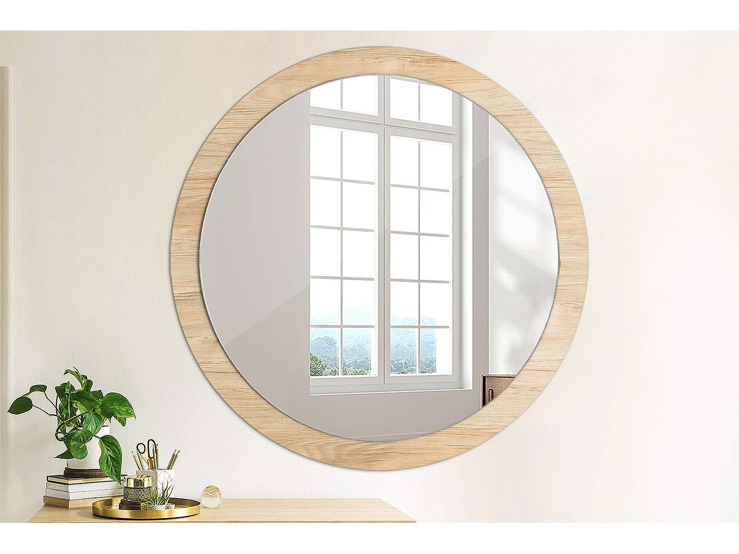 Ronde decoratieve spiegel - hout - 100 cm
