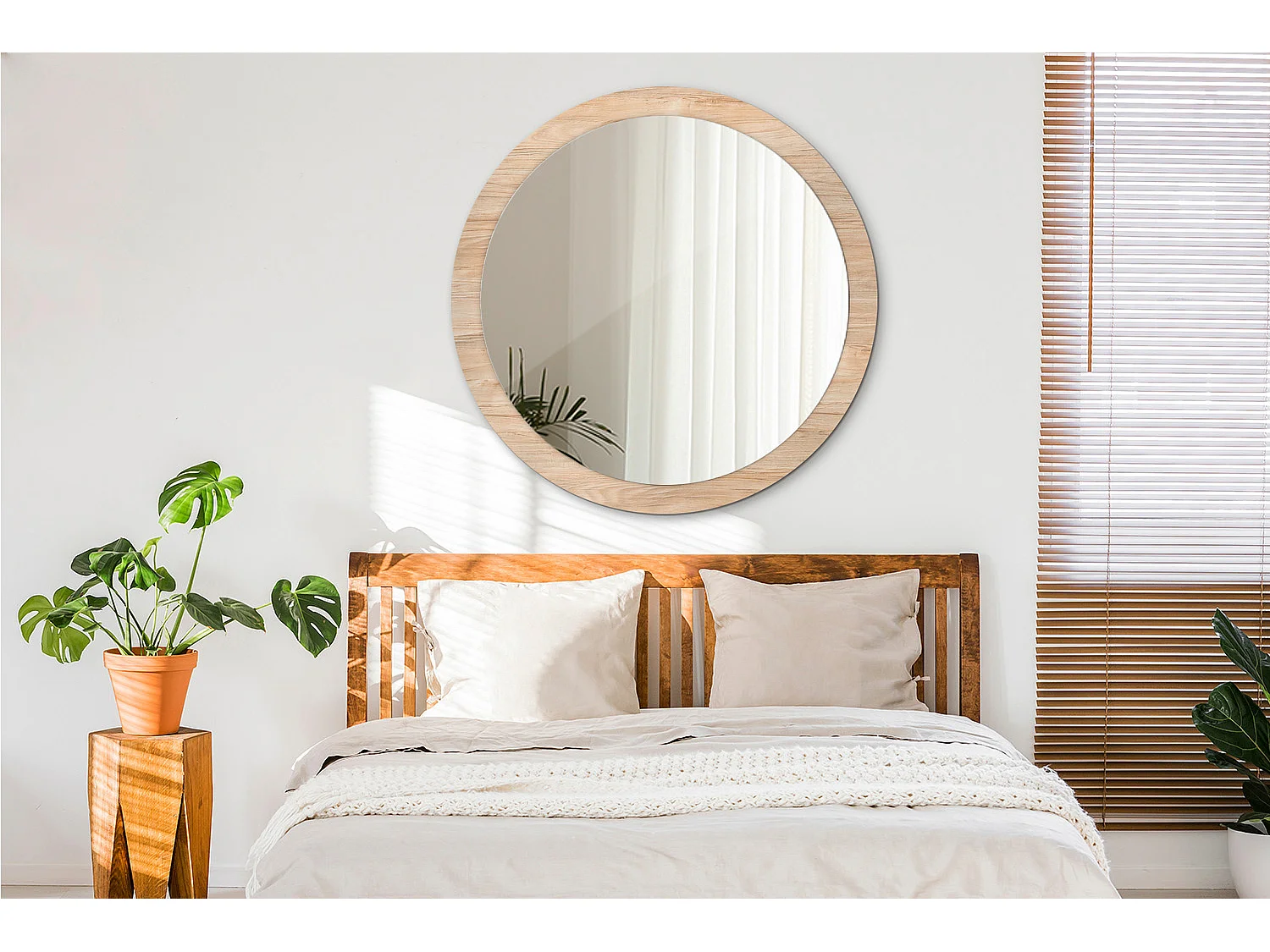 Ronde decoratieve spiegel - hout - 100 cm