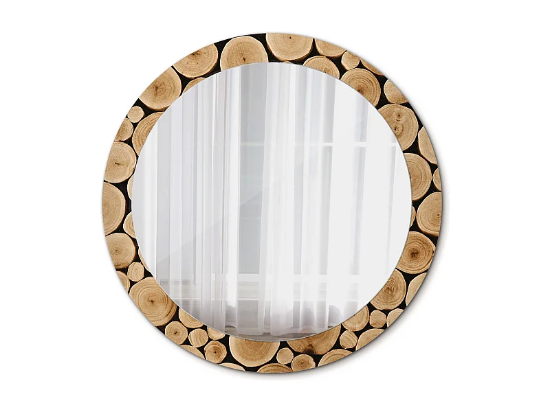 Miroir rond décoratif - Bûches de bois - 80 cm