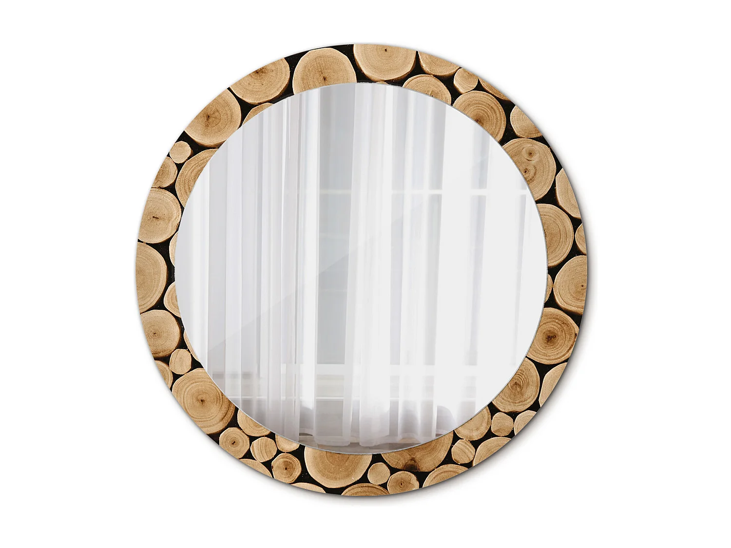 Miroir rond décoratif - Bûches de bois - 80 cm