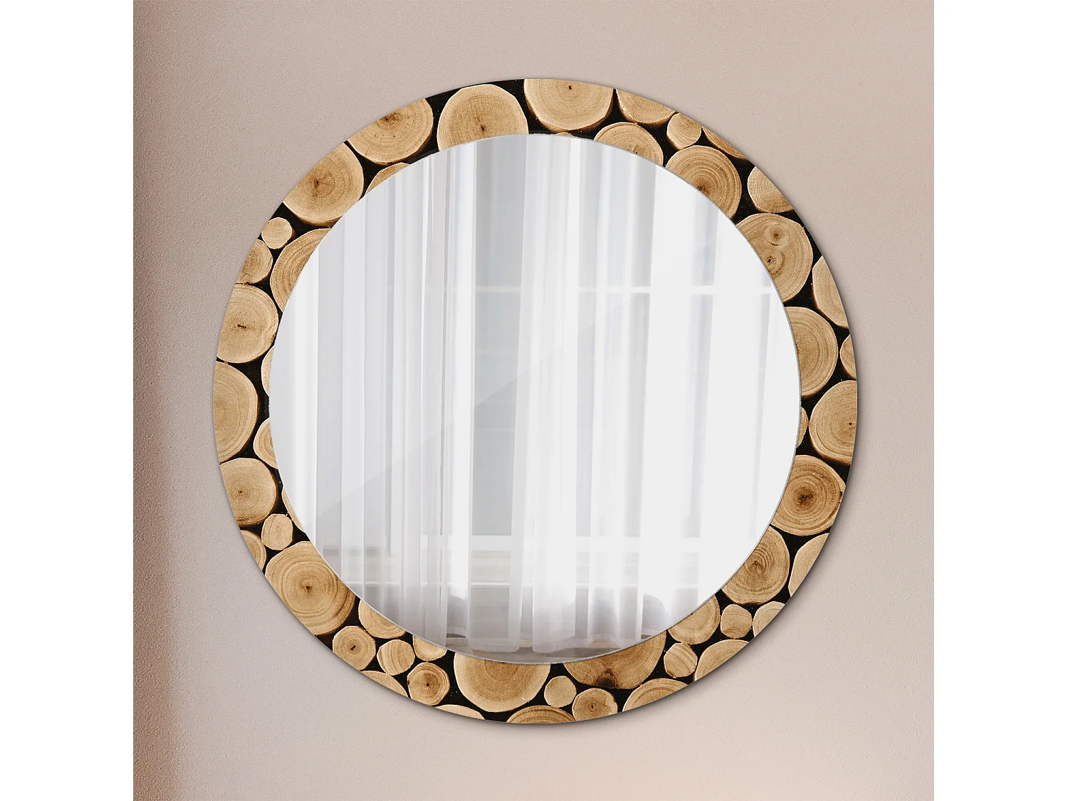 Miroir rond décoratif - Bûches de bois - 80 cm