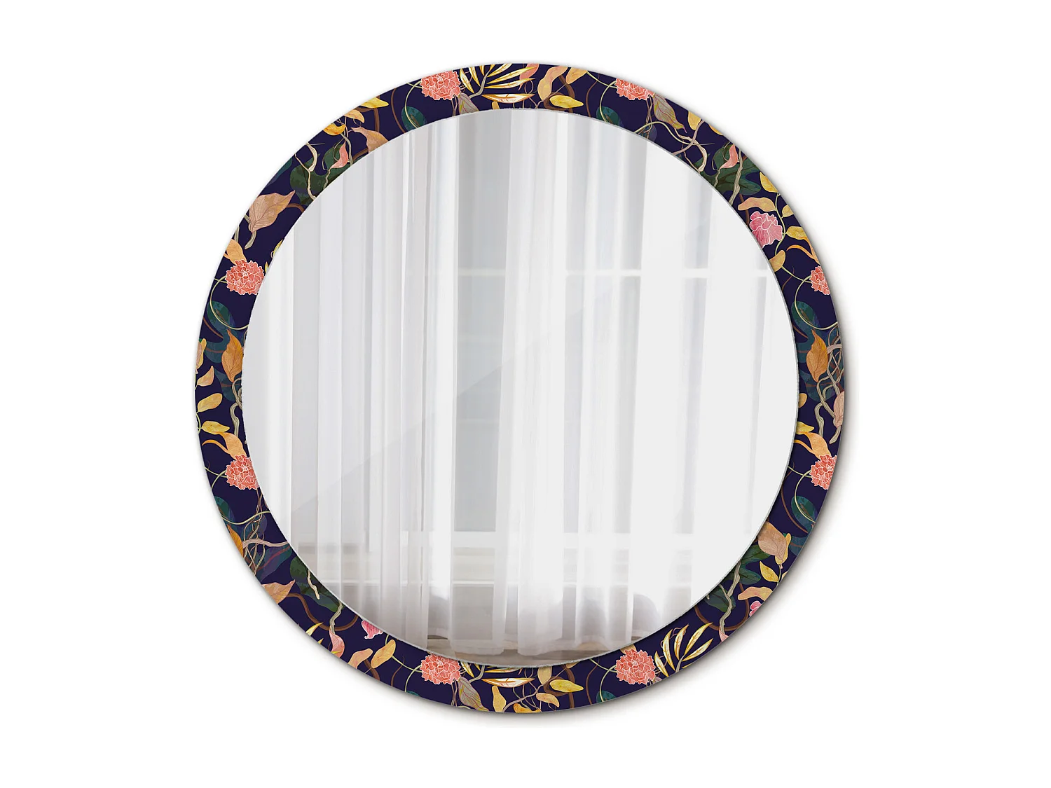 Dekorativer runder Spiegel – Aquarellpflanzen – 100 cm