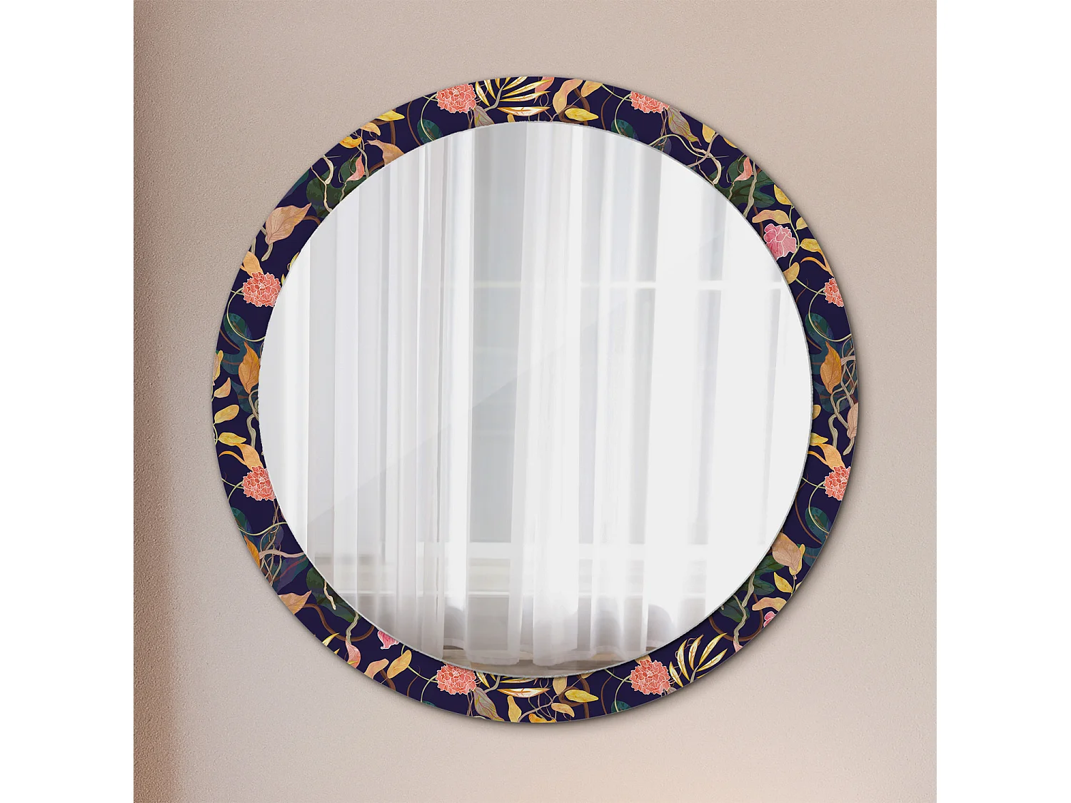 Dekorativer runder Spiegel – Aquarellpflanzen – 100 cm