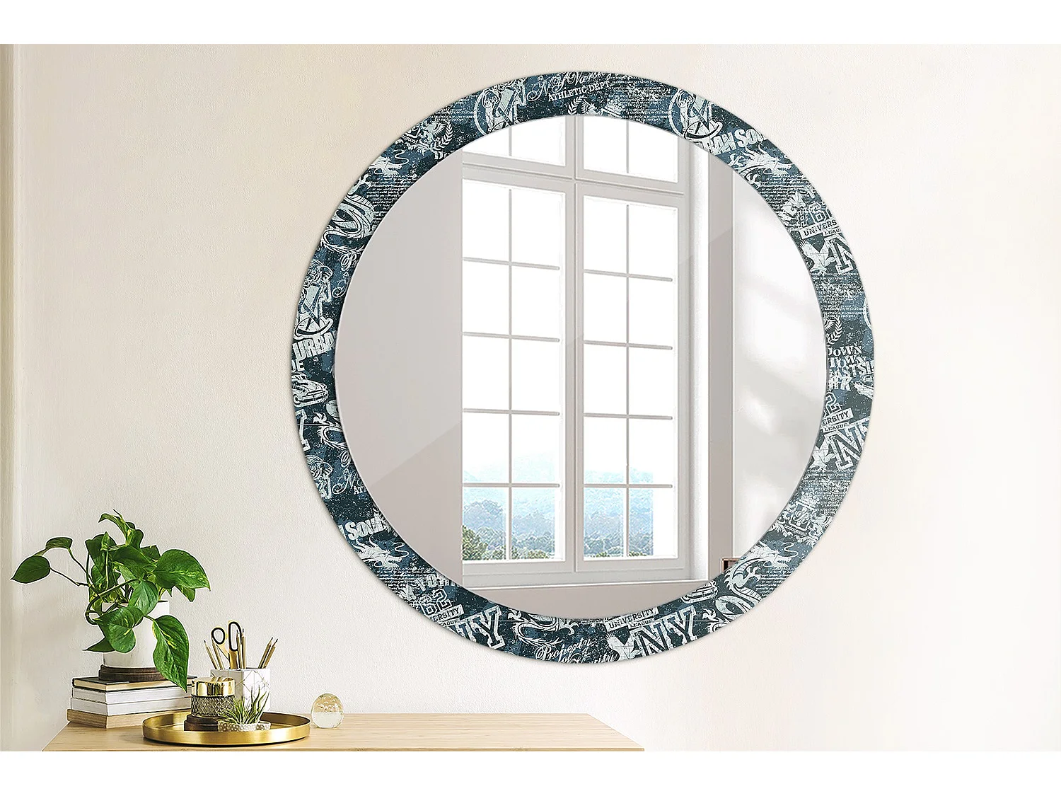 Miroir rond décoratif - Collage New York - 90 cm