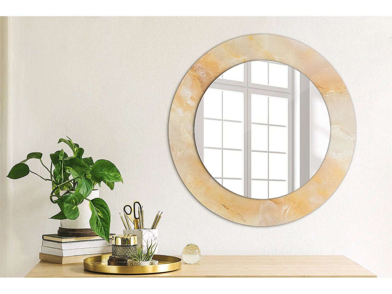 Ronde decoratieve spiegel - Onyx marmer - 50 cm