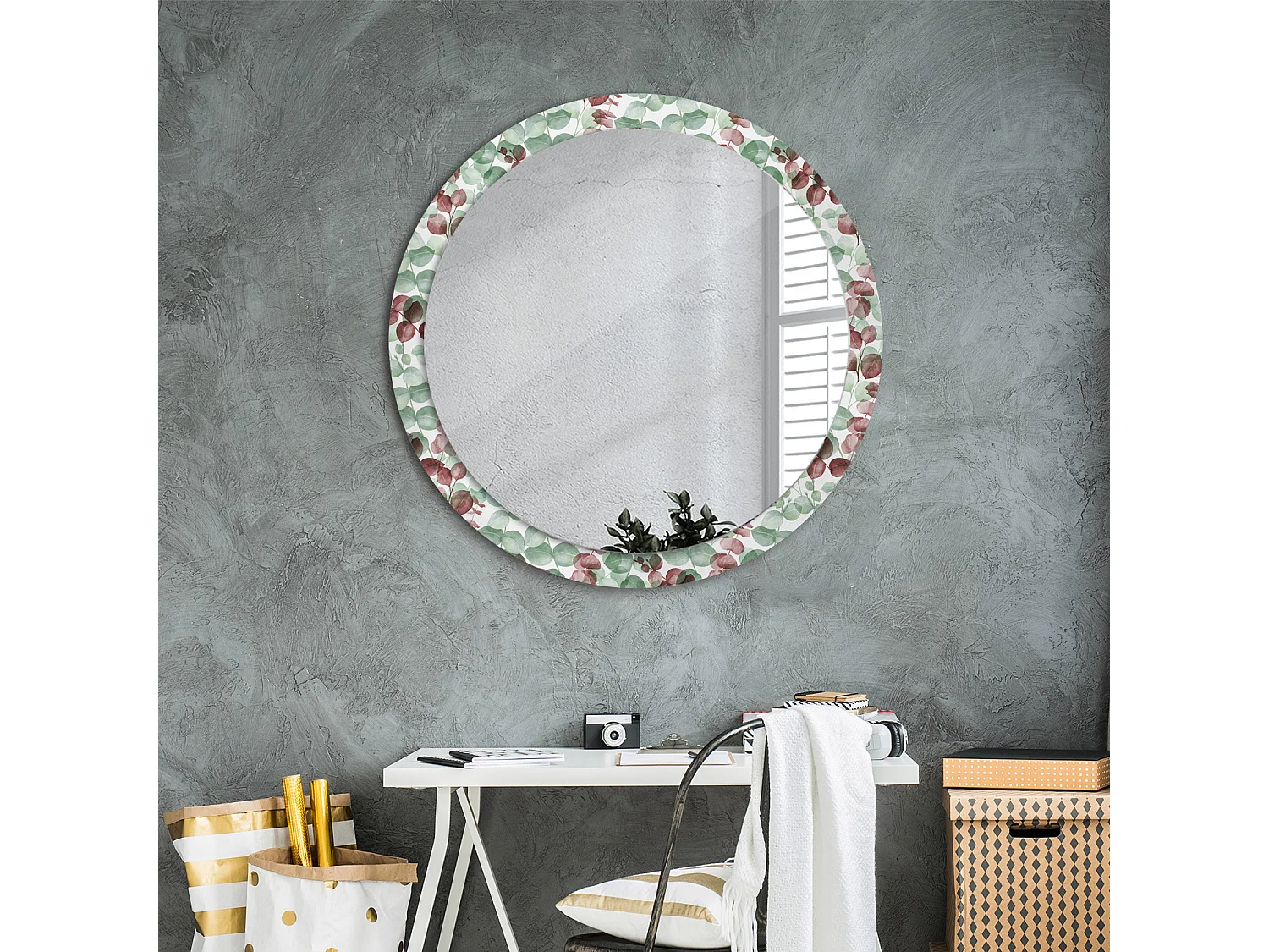 Ronde decoratieve spiegel - eucalyptus - 90 cm