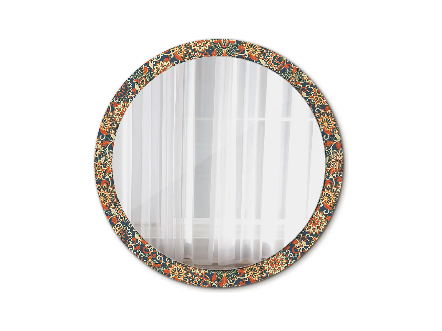Decoratieve ronde spiegel - retro bloemen - 100 cm