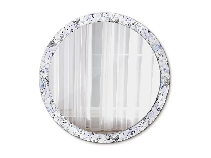 Miroir rond décoratif - Roses bleues - 100 cm