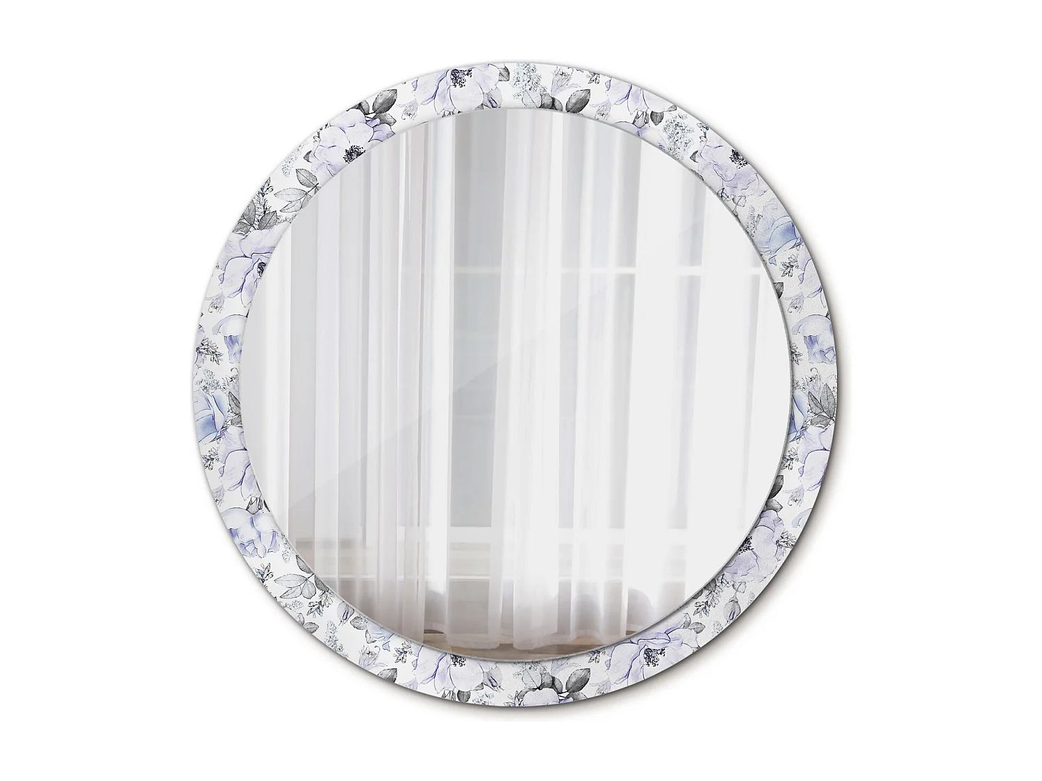 Miroir rond décoratif - Roses bleues - 100 cm