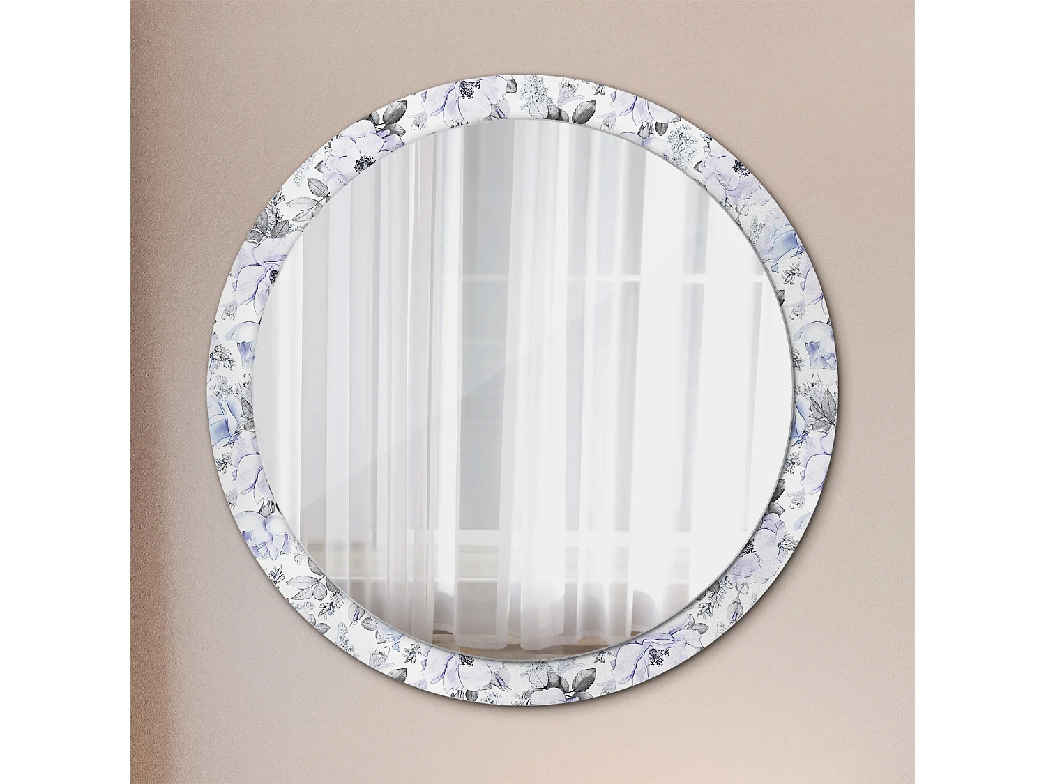 Miroir rond décoratif - Roses bleues - 100 cm