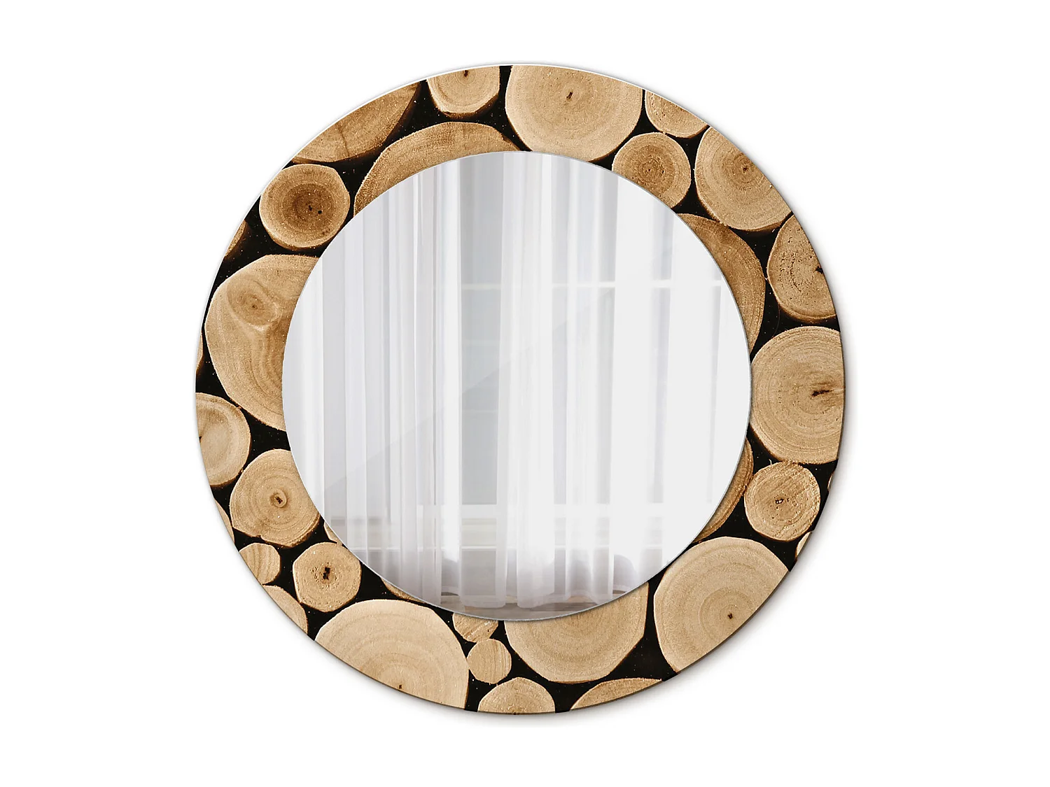Miroir rond décoratif - Bûches de bois - 50 cm