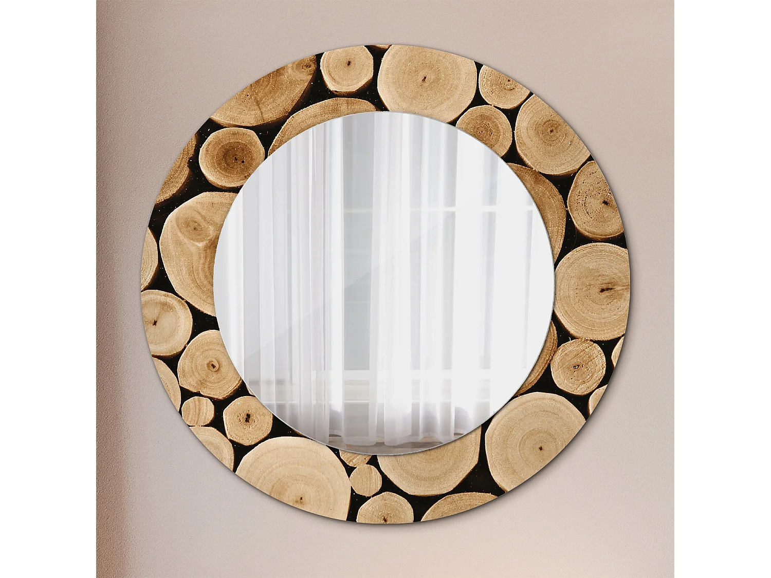 Miroir rond décoratif - Bûches de bois - 50 cm