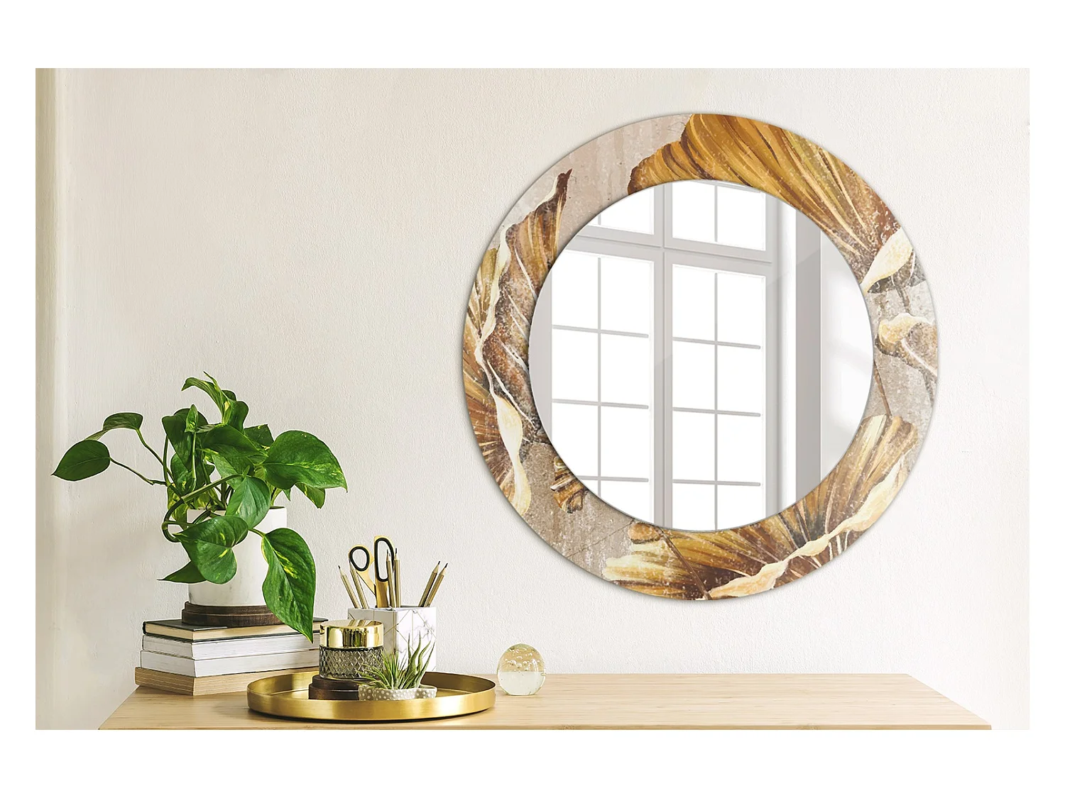 Espejo decorativo redondo - Hojas de Bohemia - 50 cm