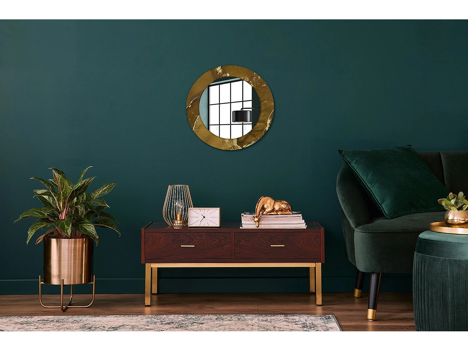 Dekorativer runder Spiegel – Metallische Wirbel – 50 cm