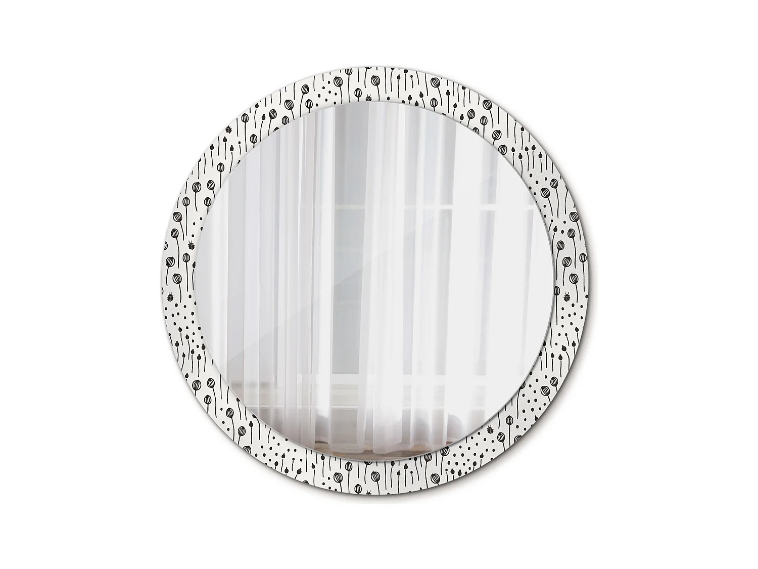 Miroir rond décoratif - Dessin floral - 90 cm