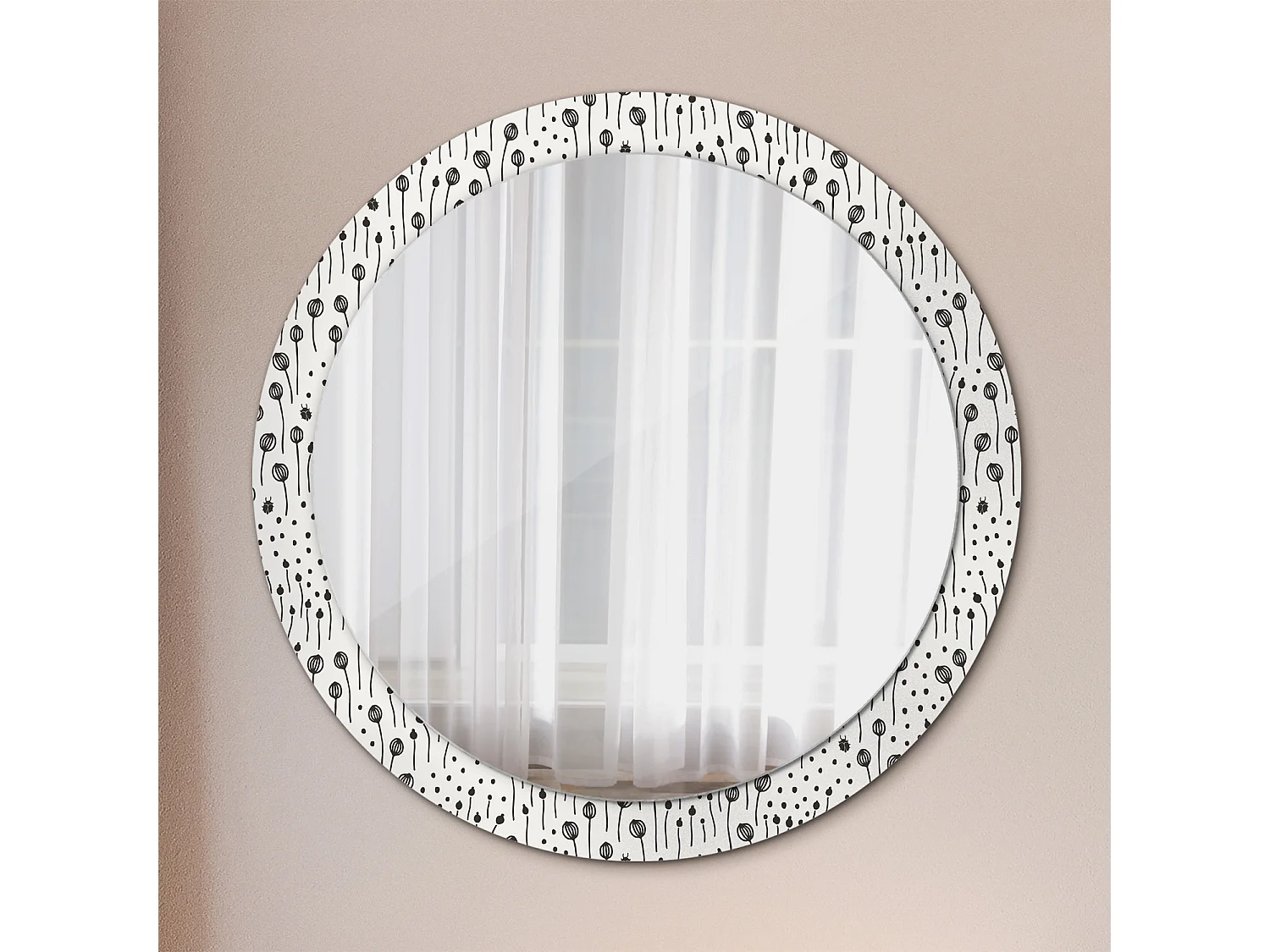 Miroir rond décoratif - Dessin floral - 90 cm