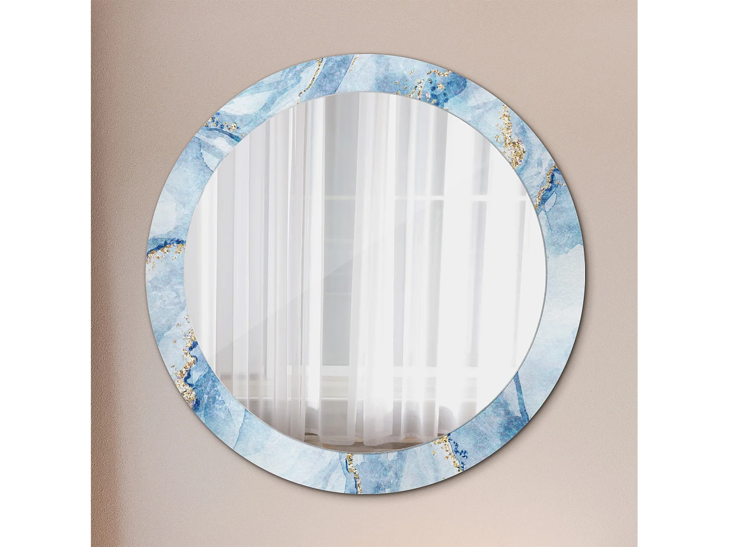 Ronde decoratieve spiegel - Blauw Marmer - 80 cm