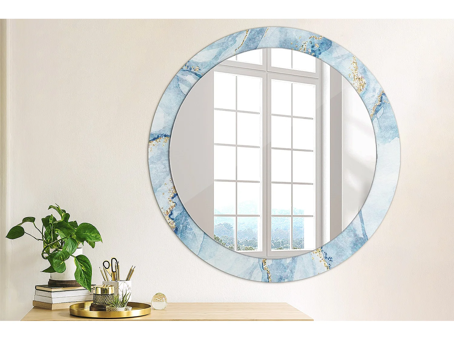 Ronde decoratieve spiegel - Blauw Marmer - 80 cm