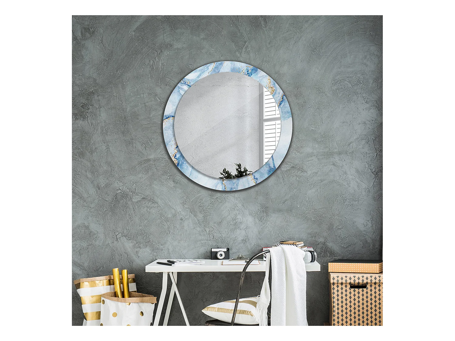 Miroir rond décoratif - Marbre bleu - 80 cm