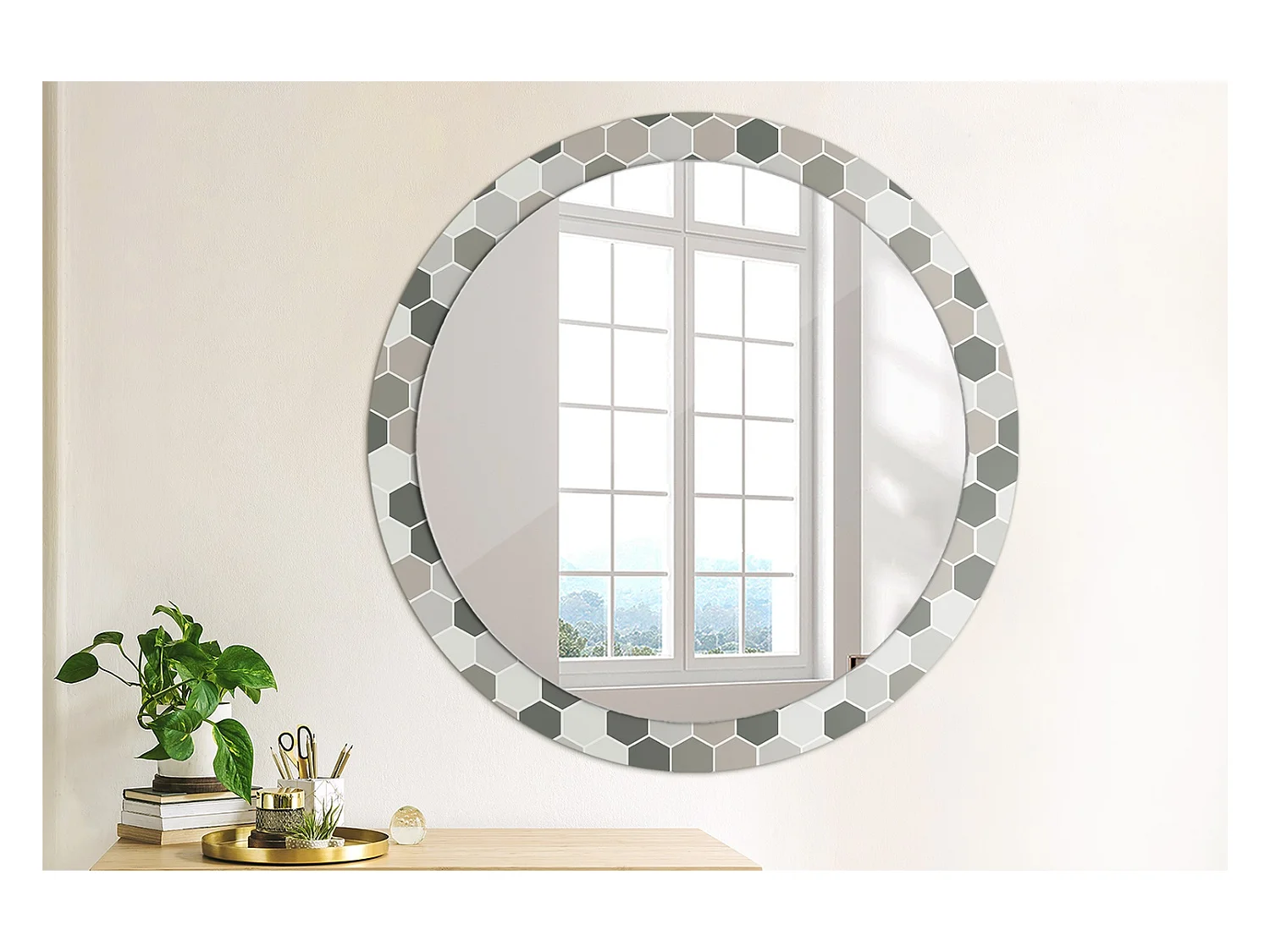 Dekorativer runder Spiegel - Sechseckmuster - 90 cm