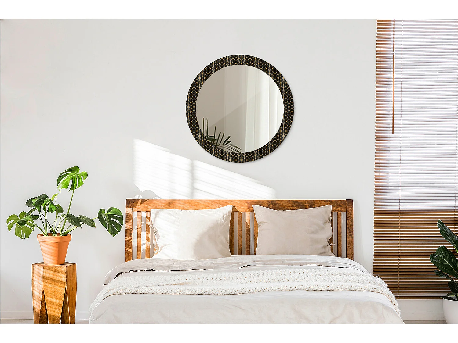 Decoratieve ronde spiegel - zeshoekige geometrie - 60 cm