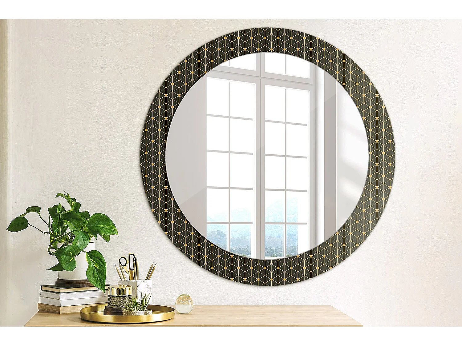 Decoratieve ronde spiegel - zeshoekige geometrie - 60 cm