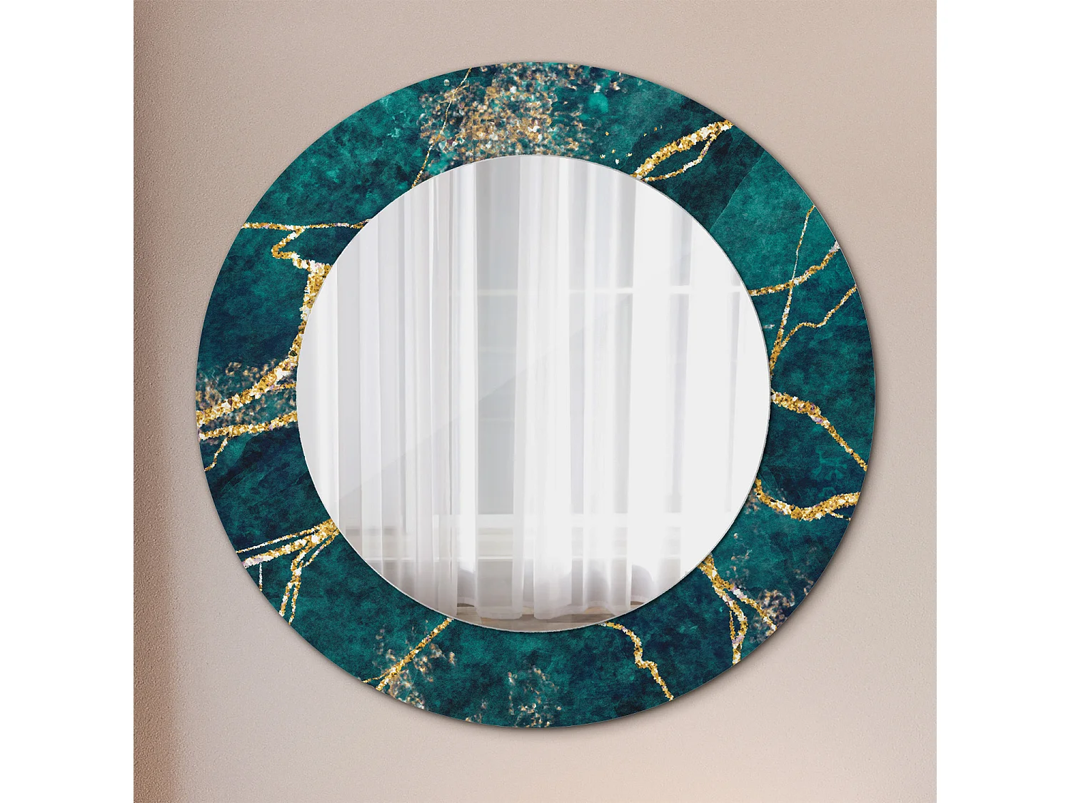 Miroir rond décoratif - Marbre vert - 50 cm