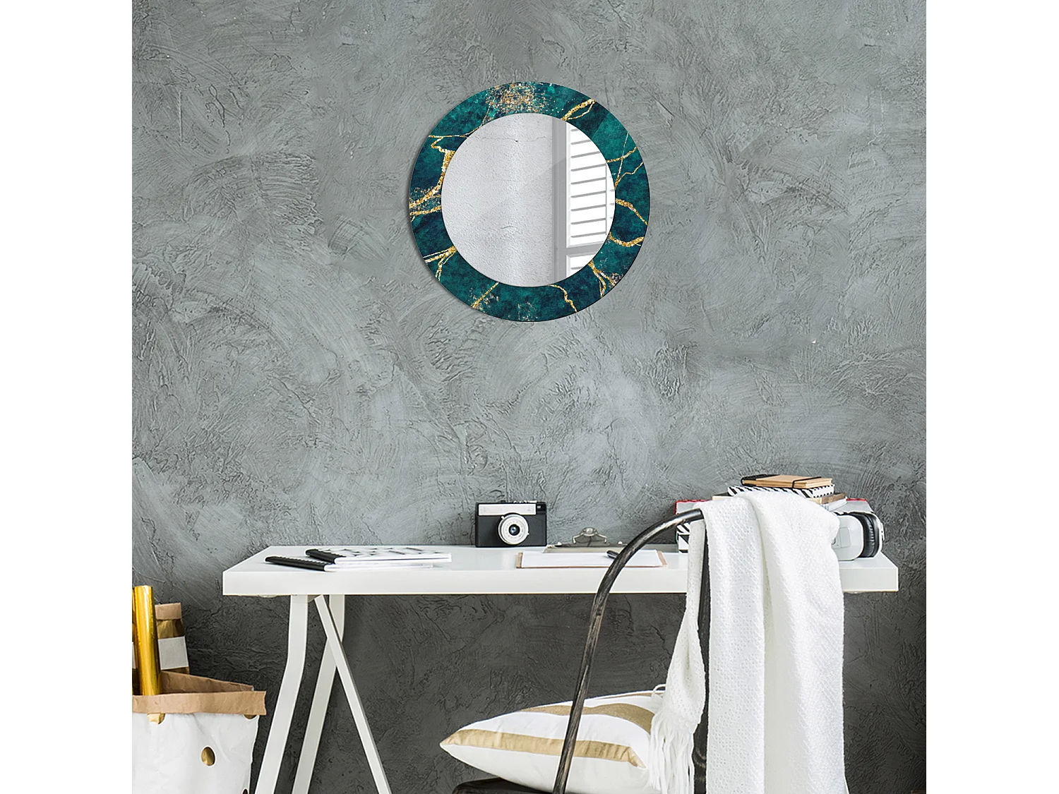 Miroir rond décoratif - Marbre vert - 50 cm