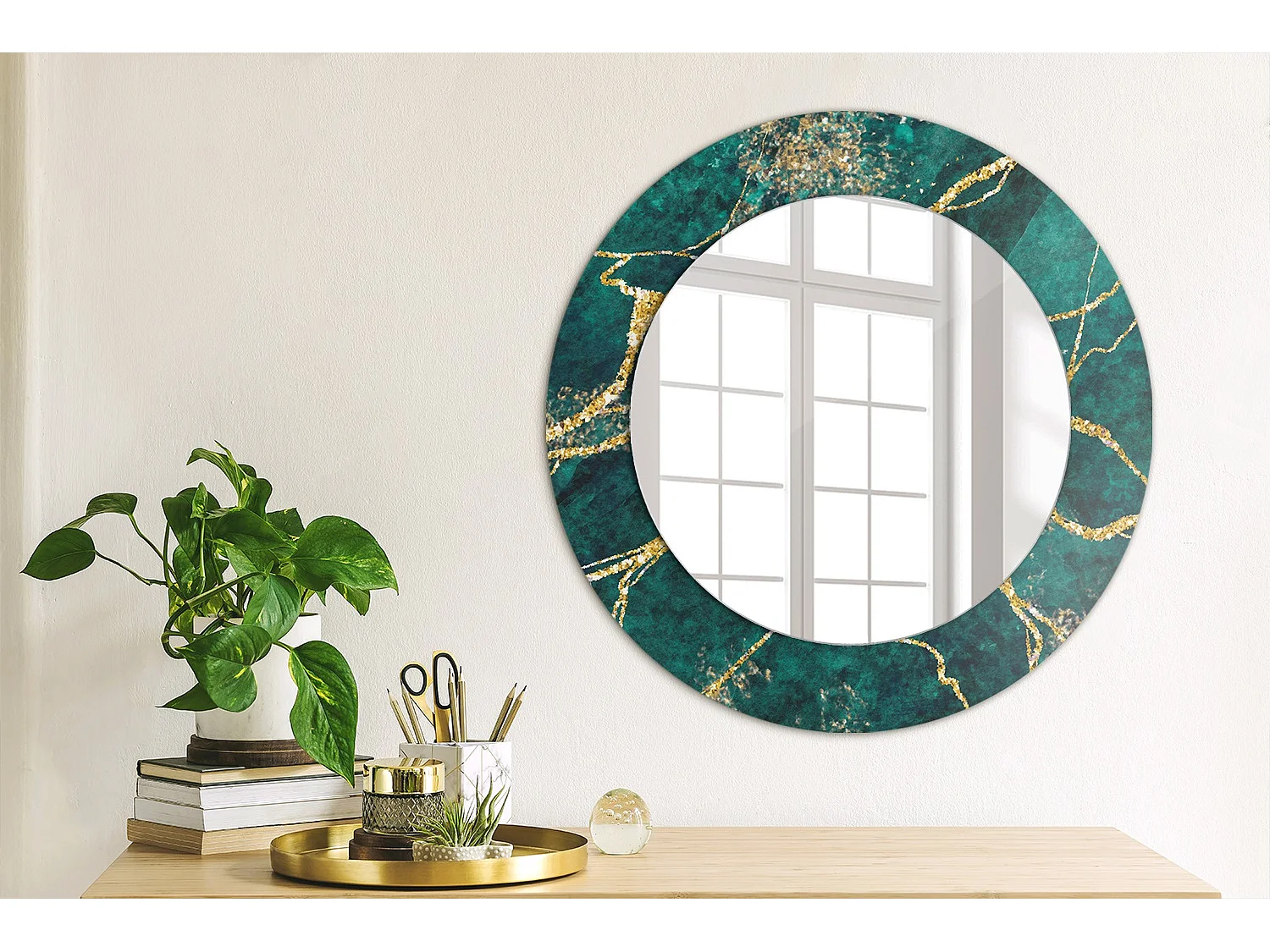 Miroir rond décoratif - Marbre vert - 50 cm