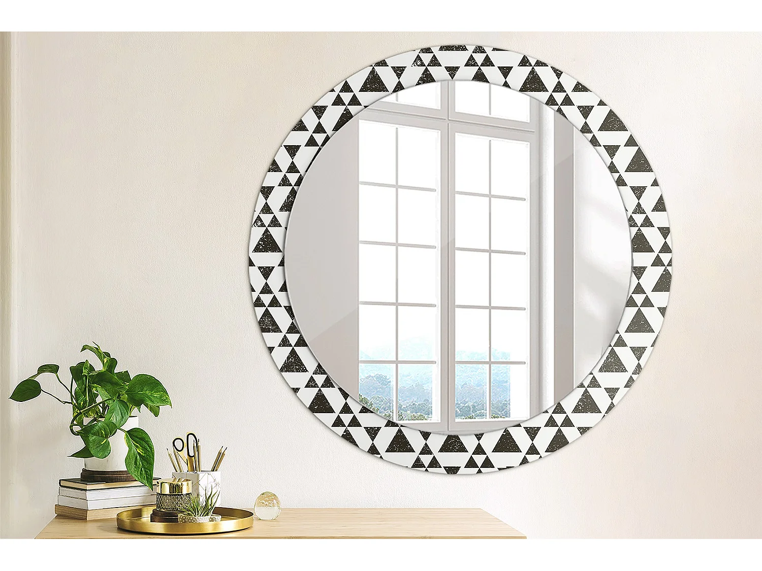 Miroir rond décoratif - Géométrie Triangles - 80 cm
