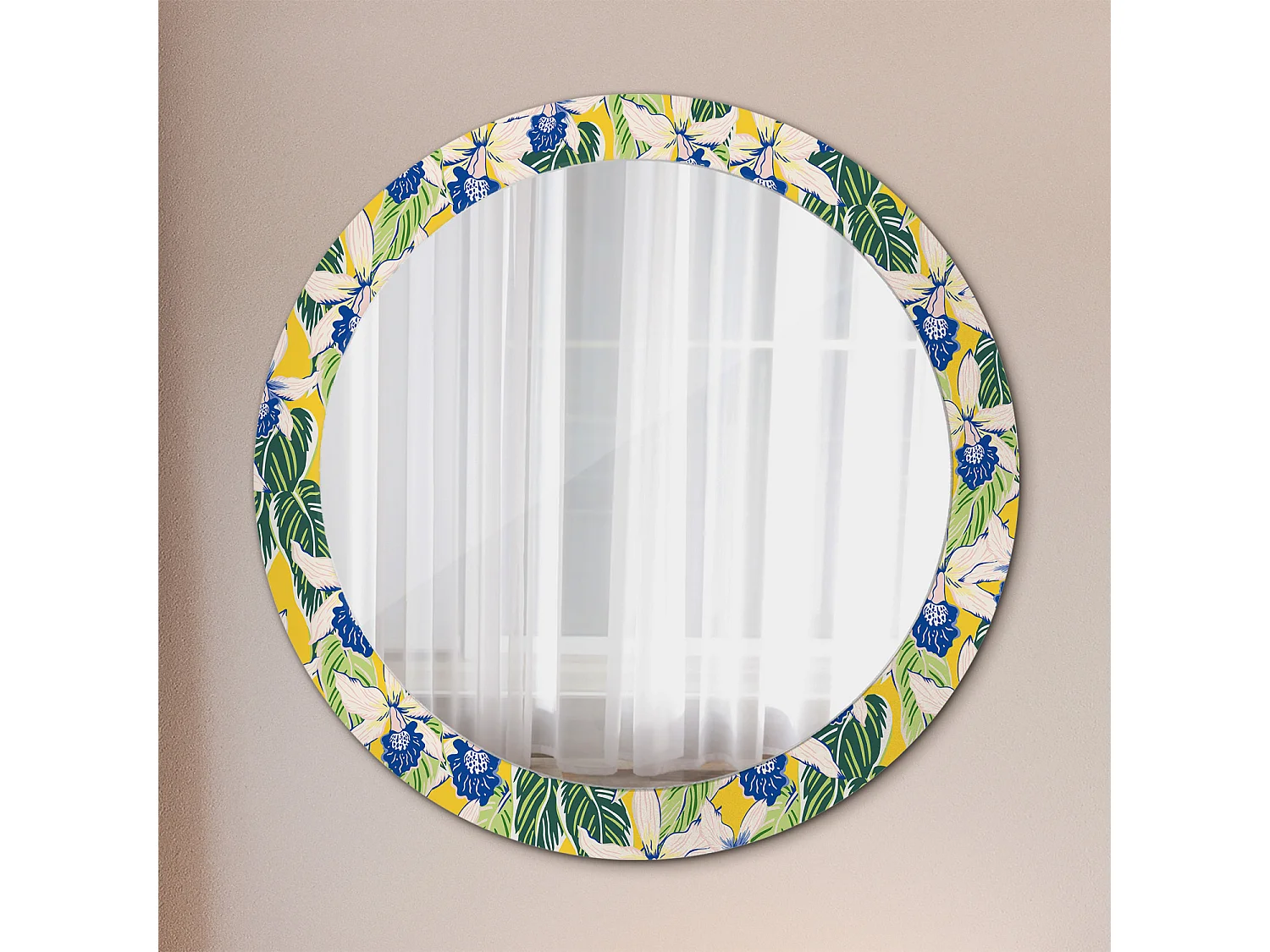 Runder dekorativer Spiegel - Orchideen - 80 cm