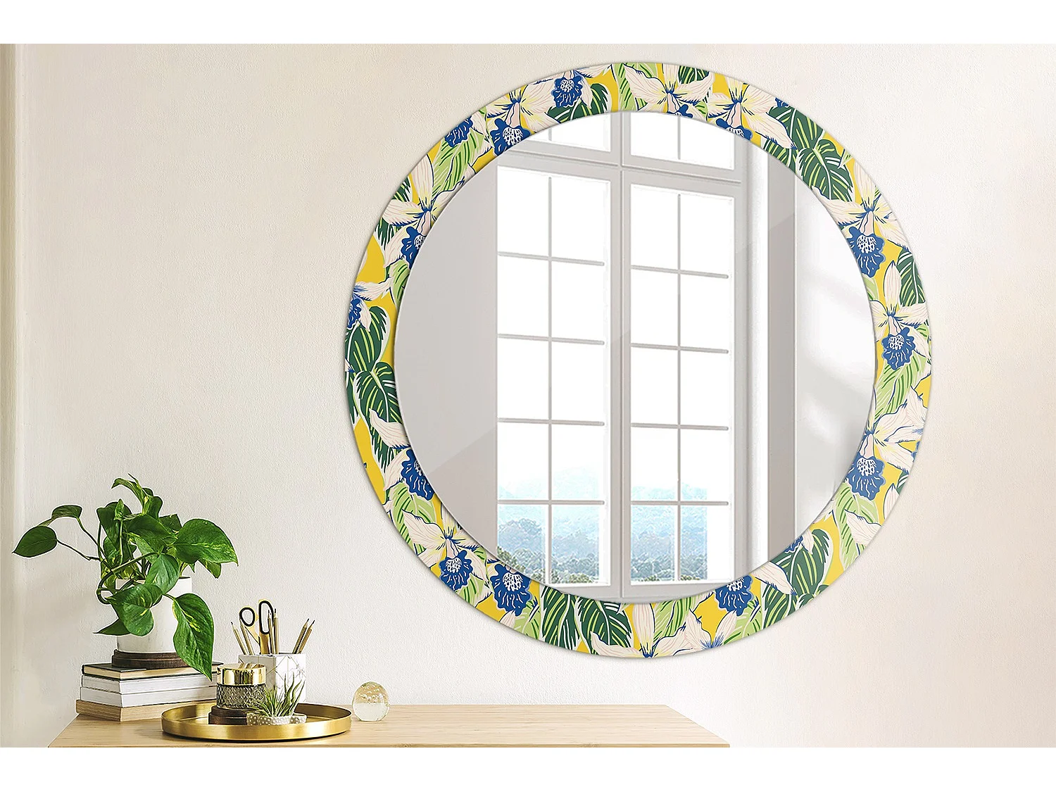 Runder dekorativer Spiegel - Orchideen - 80 cm