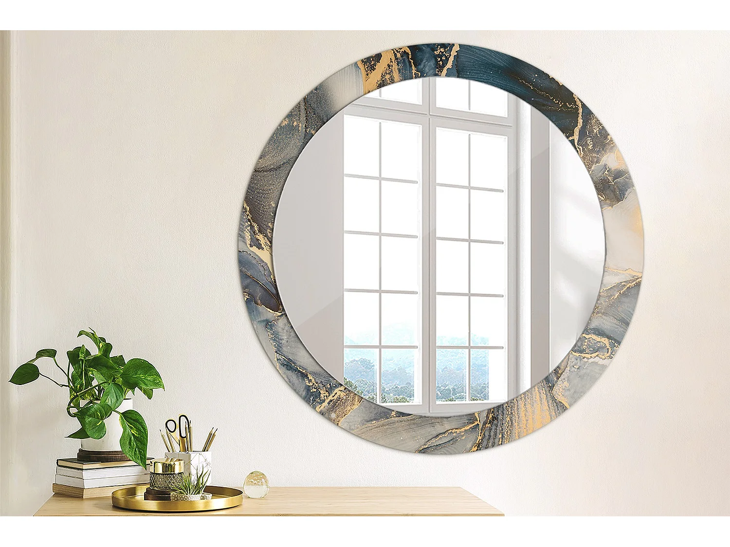 Miroir rond décoratif - Peintures abstraites - 80 cm