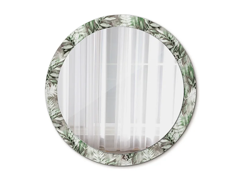 Miroir rond décoratif - Feuilles aquarelles - 90 cm