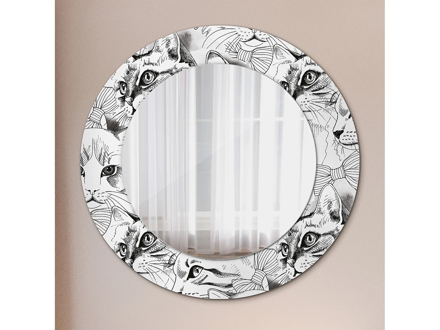 Miroir rond décoratif - Chats - 50 cm