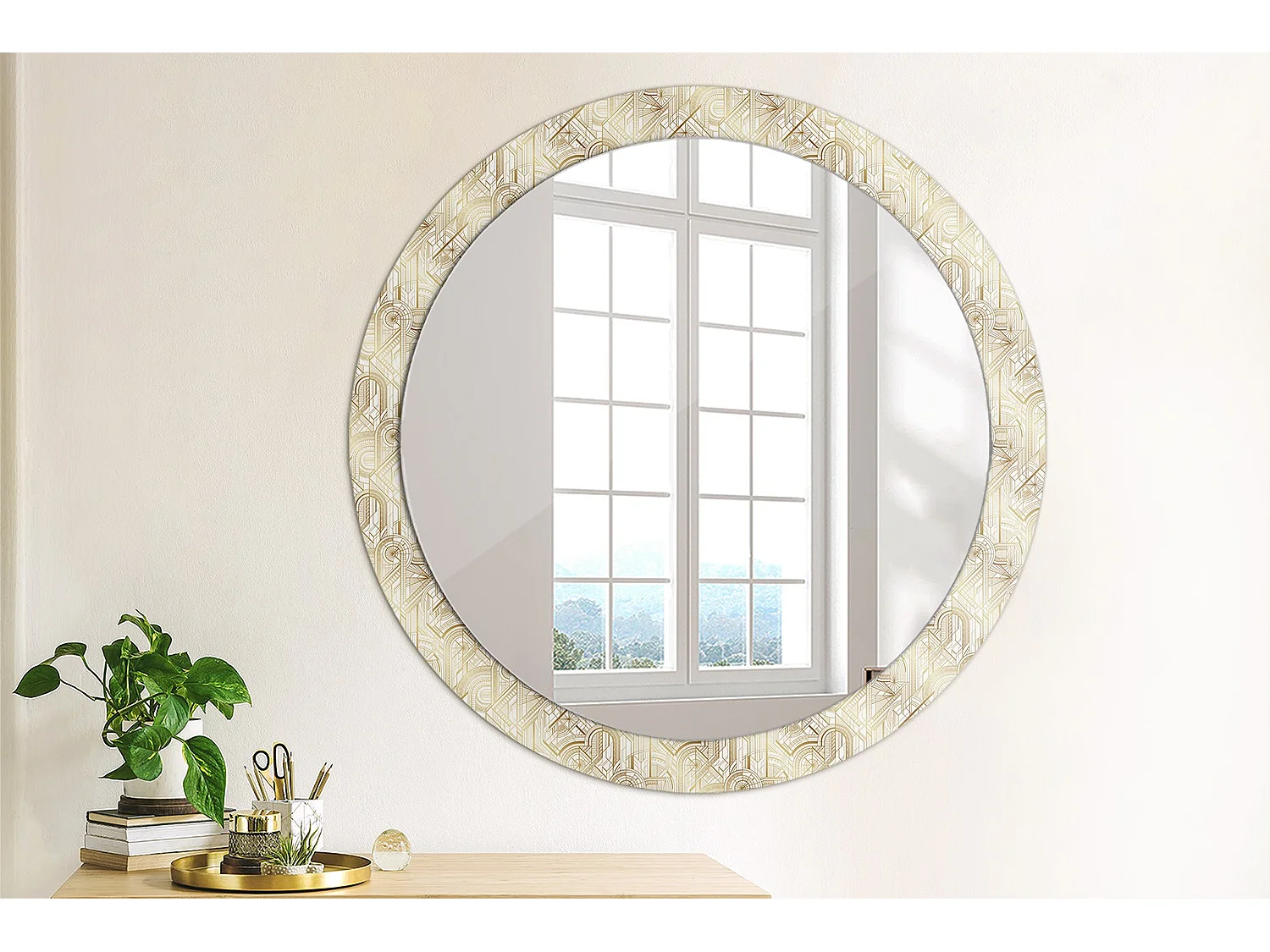 Miroir rond décoratif - Composition Art déco - 90 cm