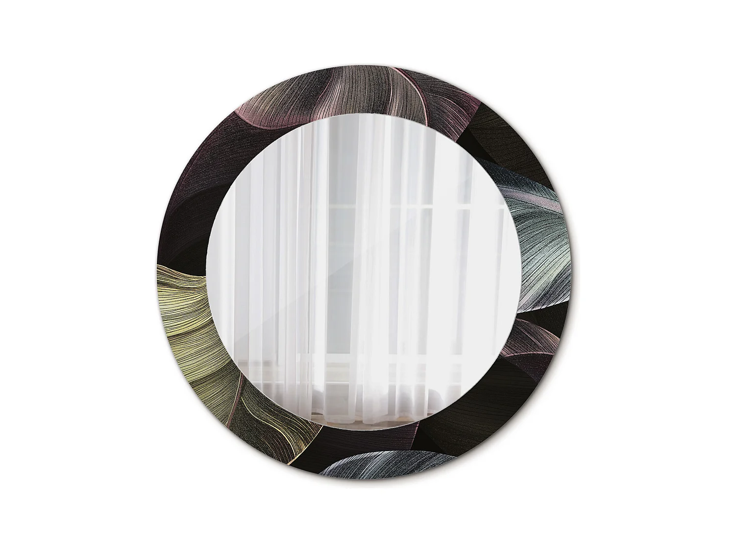 Miroir rond décoratif - Feuilles tropicales foncées - 60 cm