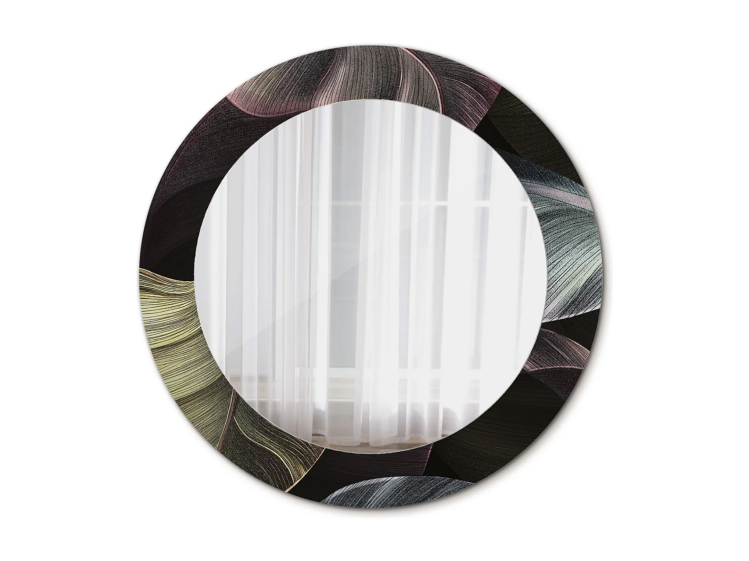 Ronde Decoratieve Spiegel – Donkere Tropische Bladeren – 60cm