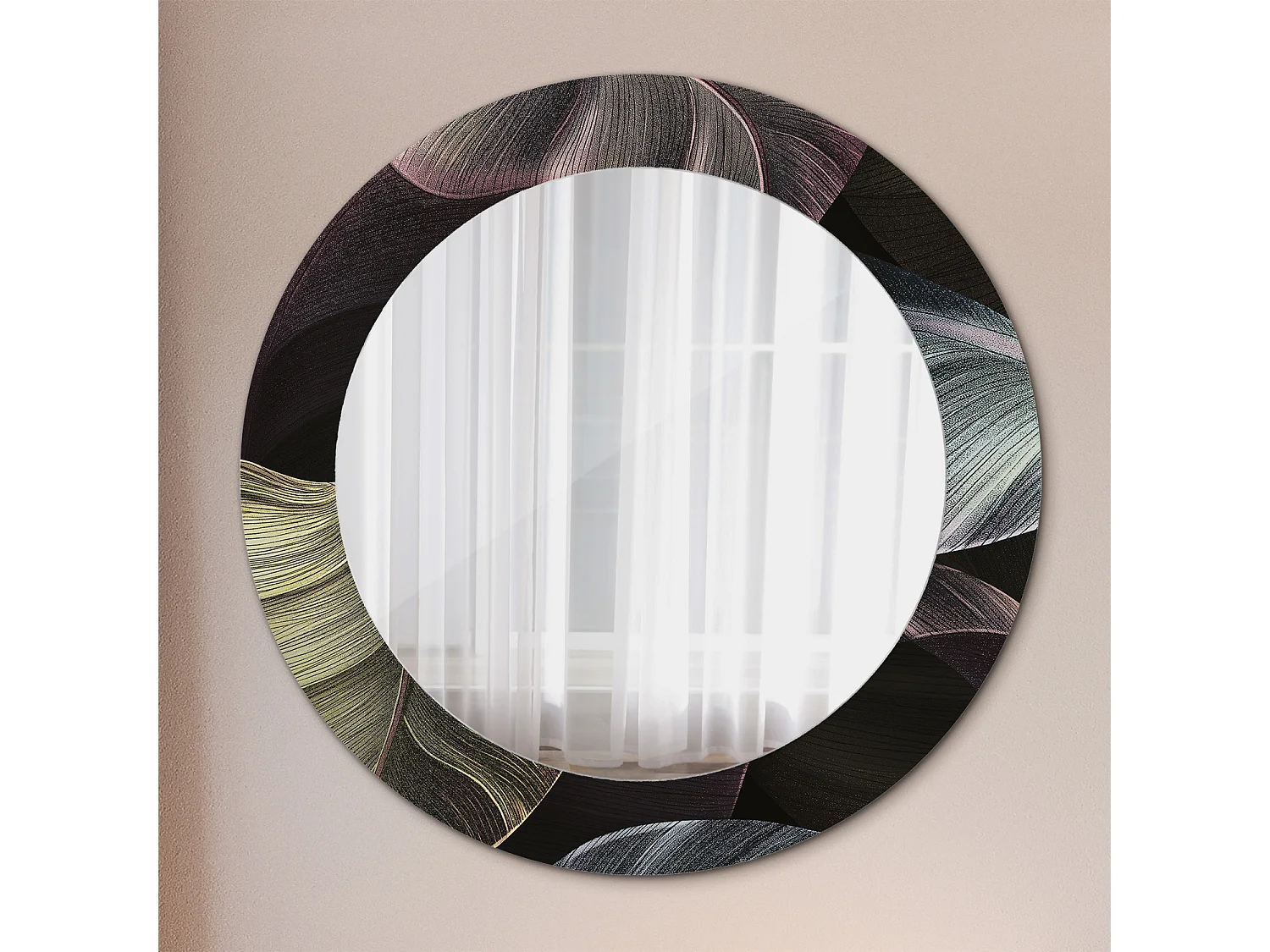 Ronde Decoratieve Spiegel – Donkere Tropische Bladeren – 60cm