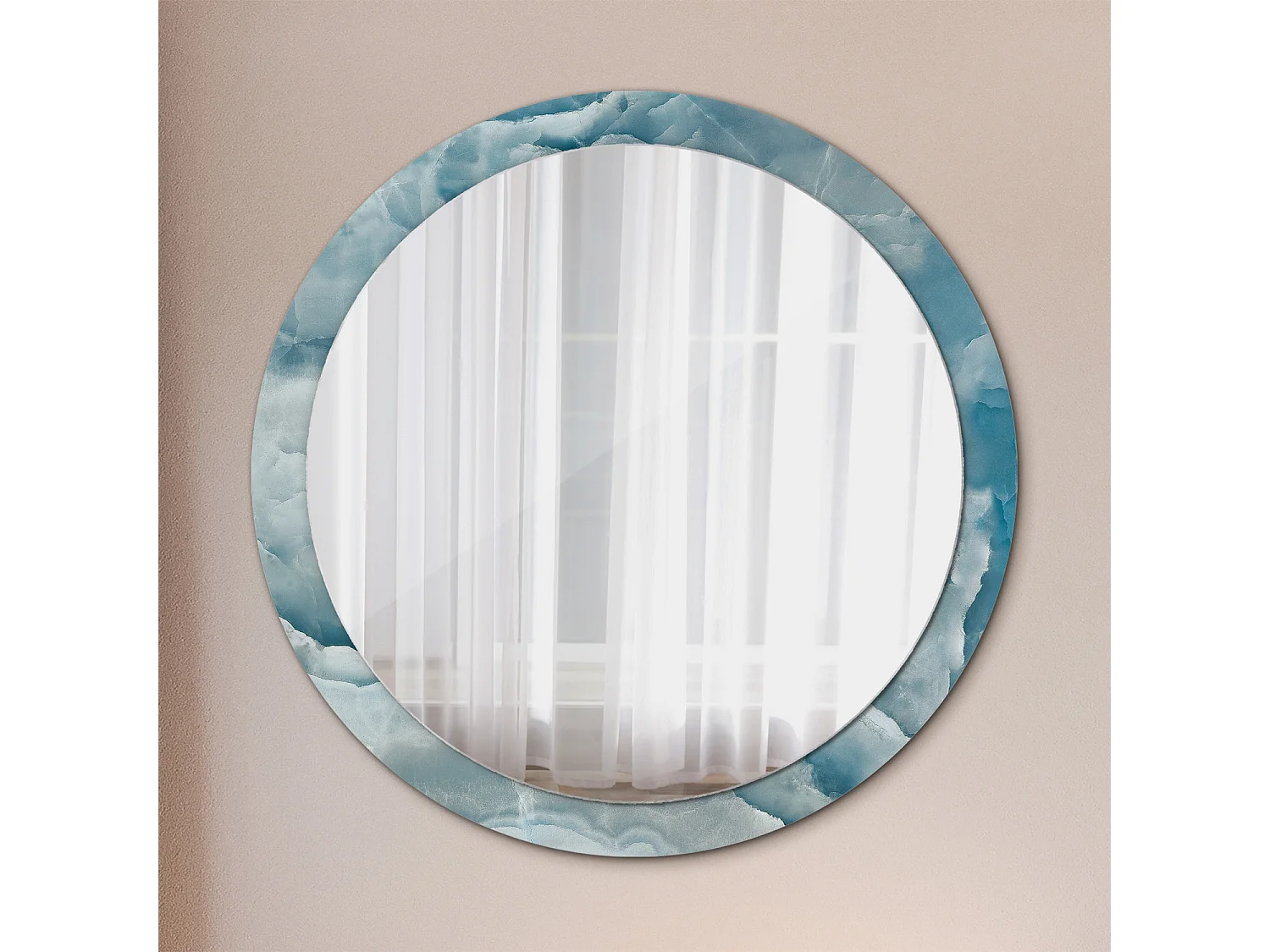 Miroir rond décoratif - Marbre onyx bleu - 100 cm