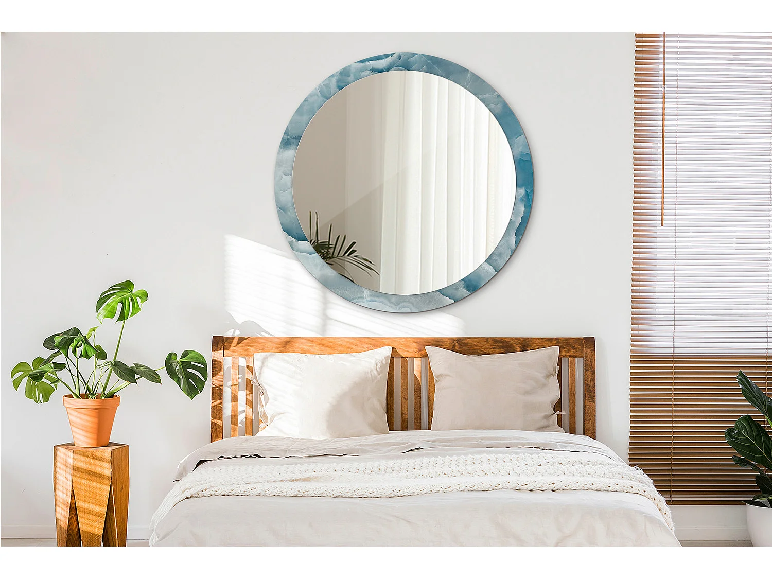 Miroir rond décoratif - Marbre onyx bleu - 100 cm