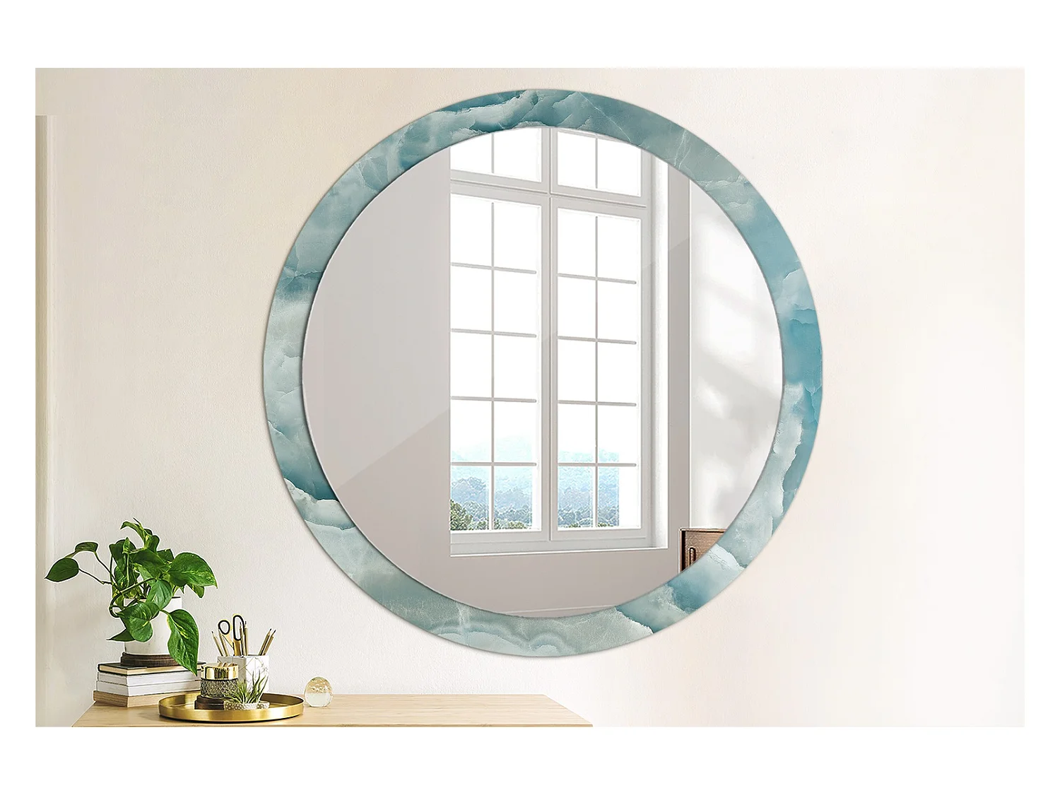 Miroir rond décoratif - Marbre onyx bleu - 100 cm