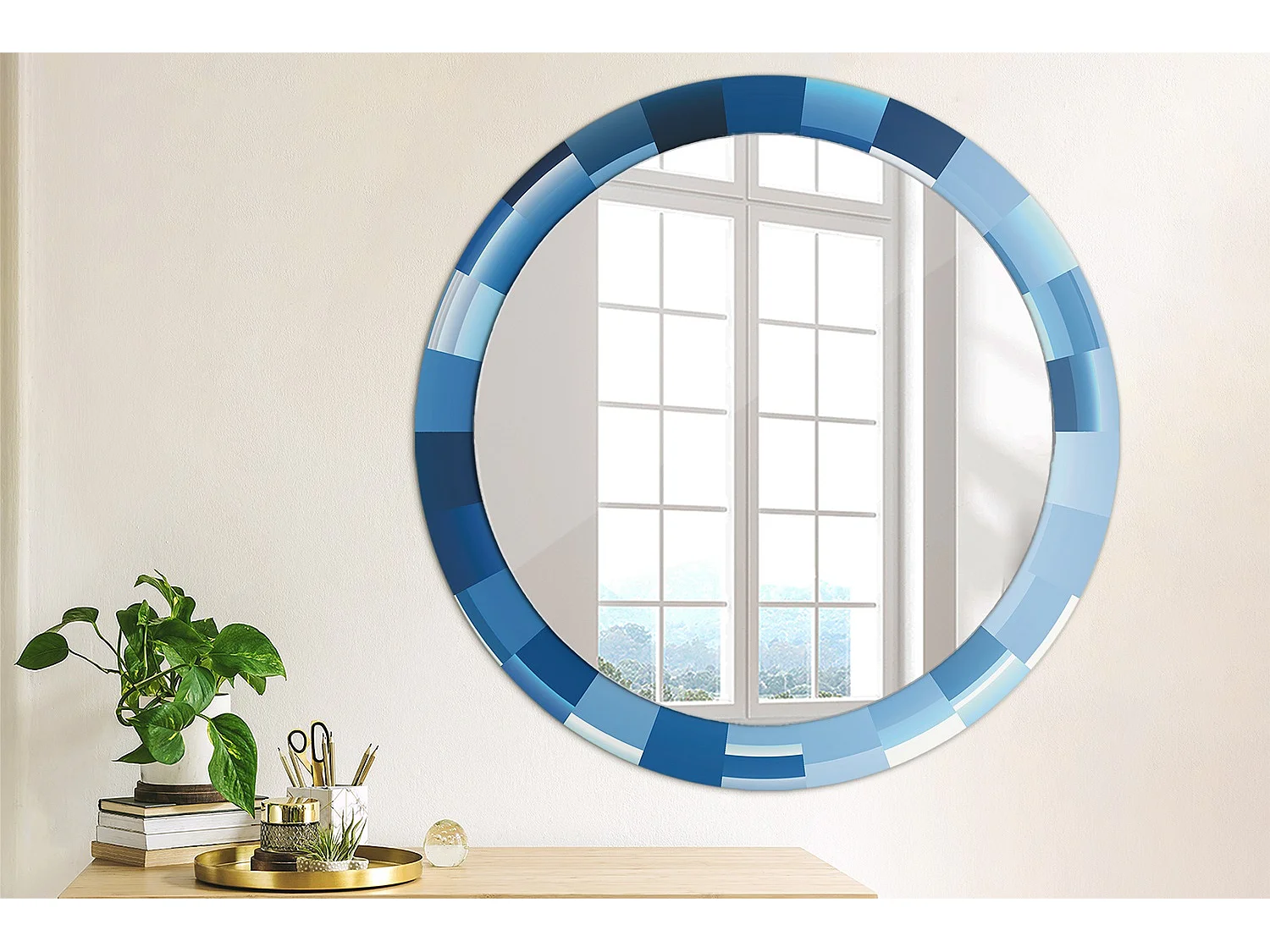 Miroir rond décoratif - Bleu abstrait - 80 cm