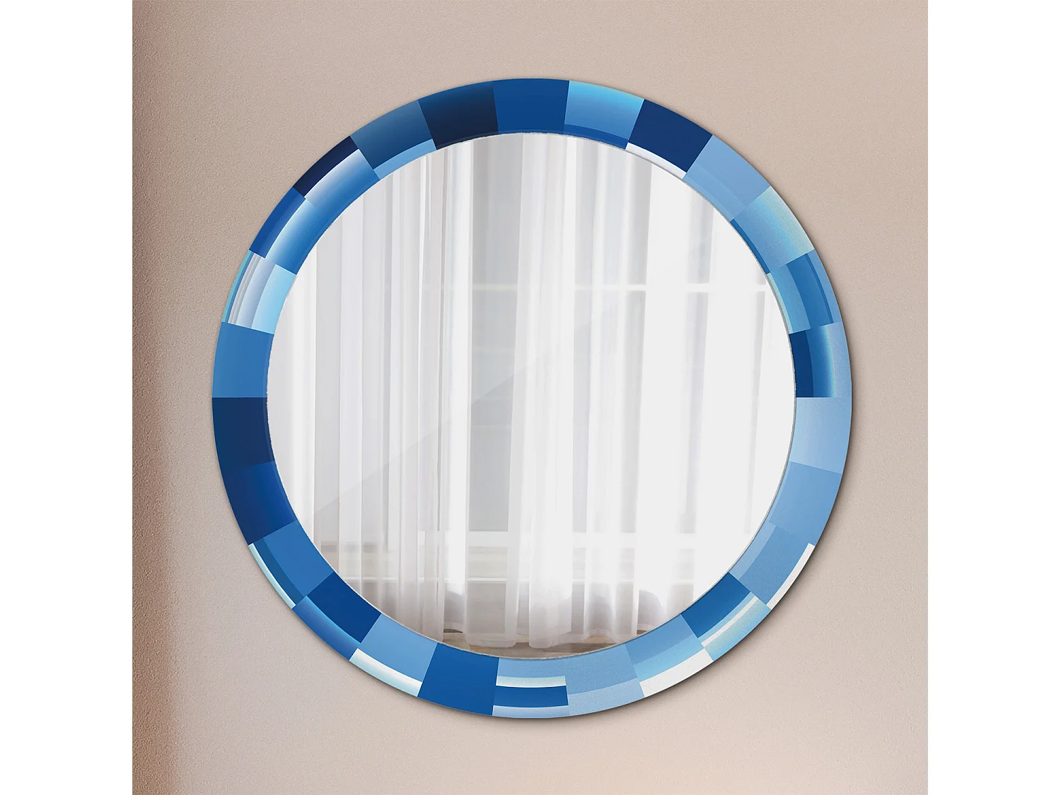 Ronde decoratieve spiegel - Abstract Blauw - 80 cm
