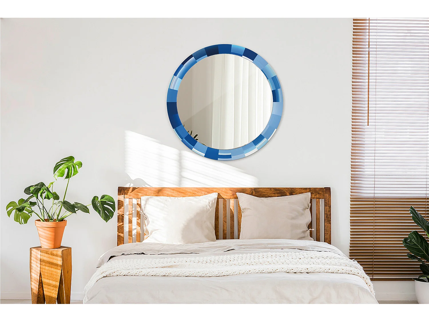 Ronde decoratieve spiegel - Abstract Blauw - 80 cm