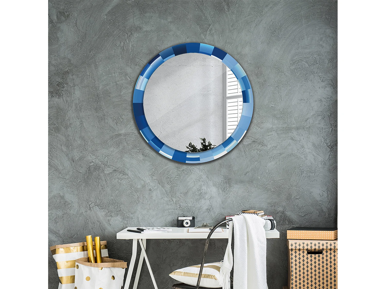 Ronde decoratieve spiegel - Abstract Blauw - 80 cm