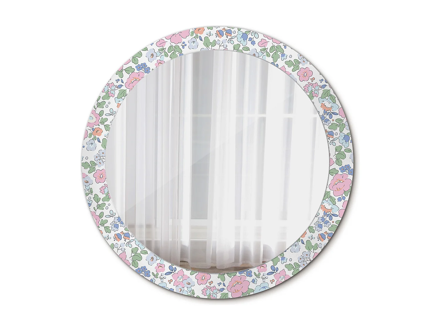 Miroir rond décoratif - Fleurs colorées - 80 cm