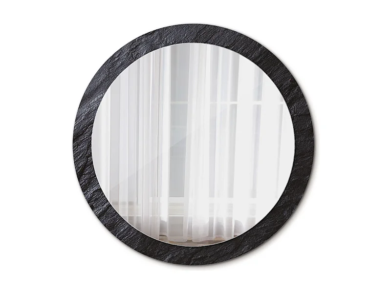 Ronde decoratieve spiegel - Zwarte steen - 90 cm