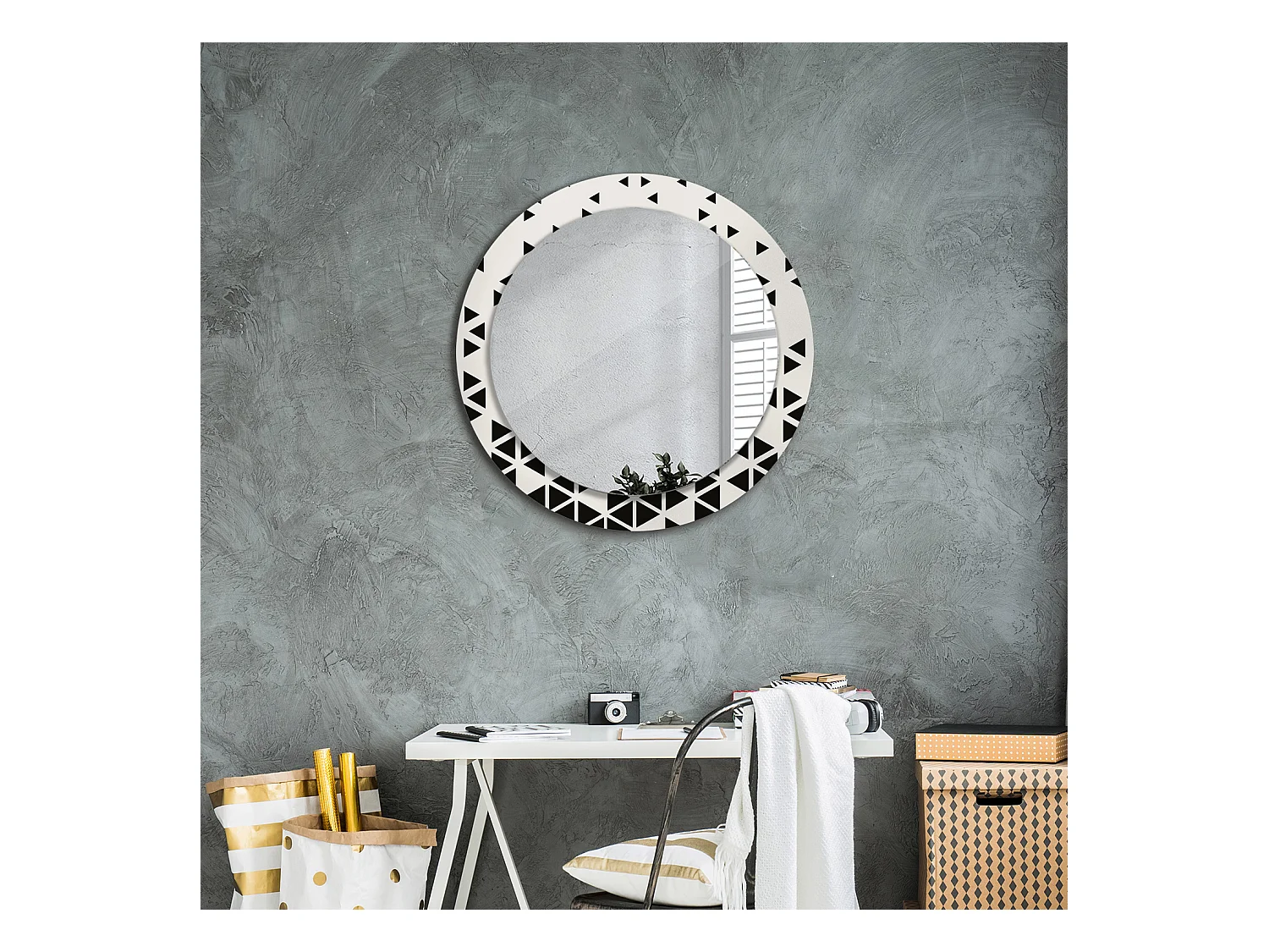 Miroir rond décoratif - Abstraction géométrique - 70 cm